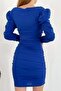 Cobalt Blue Princess Sleeve Detail Long Sleeve Draped Dress - 5