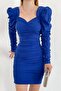 Cobalt Blue Princess Sleeve Detail Long Sleeve Draped Dress - 3