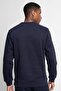 Unisex Oversize 100% Cotton Soft Textured Fleece Inside Front Split Navy Blue Crew Neck Sweatshirt - 4