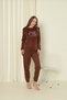 Women's Winter Brown Fleece Plush Pajamas Set - 5