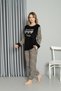 Women's Black Leopard Winter Wellsoft Fabric Fleece Pajamas Set - 2