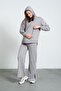 Maternity Stretchy Abdominal Band Adjustable Waist Hooded Nursing Details Wide Leg Sweatpants Set - 4