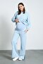 Maternity Stretchy Abdominal Band Adjustable Waist Hooded Nursing Details Wide Leg Sweatpants Set - 5