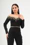 Women's Long Sleeve Stone Printed Strapless Stylish Evening Dress Jumpsuit - 4