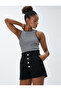 High Waist Denim Shorts Pocket Elastic Buttoned