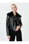Biker Jacket Faux Leather Zipper Faux Fur Detail