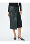 Metal Detailed Faux Leather Detailed Double Breasted Midi Skirt - 3