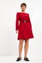 Red Short Sleeve Drawstring Belt Dress