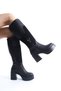 Poyel Black Buckle Thick Platform Heeled Comfortable Buckle Daily Boots