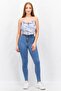 Women Petite Halter Neck Sleeveless Allover Print Crop Top, Blue - 2