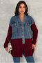 Women's Burgundy Knitwear Detailed Design Oversize Denim Jacket - 2