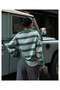 Green Gray Striped Women's Sweater - 2