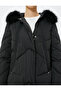 Long Quilted Coat with Hood and Faux Fur Detail with Pockets - 5