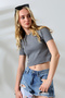 Cotton Compact Combed Rib Crew Neck Crop T-Shirt 21560 Dyed Gray - 2