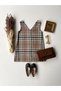 Tan Patterned Plaid Girls' Winter V-Neck Gilet Dress