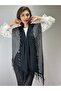 170X45 cm Black Knitwear Shiny Tasseled Women's Scarf Shawl - 5