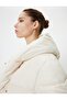 Long Inflatable Coat with Snap Buttons and Hooded Pocket Detail - 3