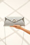 Women's Silver Glitter Evening Dress, Clutch Evening Bag - 6