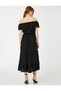 Midi Length Viscose Dress with Open Shoulders and Flounces, Tieable at the Waist - 4