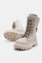 Girl's Beige Leather Thermo Sole Side Zipper Stone Detailed Lace up and Zippered Boots - 4