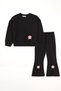 Crew Neck Long Sleeve on Slit Daisy Detailed Long Sleeve Black Pink Color Girl's Tracksuit Jewelry
