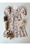 Women's Brown Pastel Patterned Square Neck Flared Poplin Dress