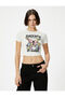 Short Sleeve T-Shirt Crop Butterfly Printed Crew Neck Cotton Slim Fit - 3