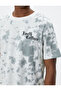 Slogan Printed T-Shirt with Abstract Detail Crew Neck Short Sleeve - 5