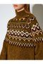 X Melis Ağazat - Long Sleeve Soft Texture Ethnic Pattern Rhinestone Turtleneck Knitted Sweater - 7