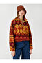 Plush Sweatshirt Ethnic Patterned Long Sleeve with Zipper Collar - 3