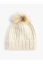 Knitted Beret With Elastic Plush Pompom