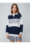 Oversize College Sweatshirt Polo Neck Printed Buttons - 3