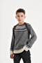 Boy's Crew Neck Combed Cotton Detailed Knitwear Sweater - 2