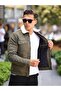 Zippered Suede Fur Khaki Men's Jacket - 2