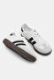 Women's White and Black Lace-Up Sneakers with Thermo Sole and Side Stripe - 2