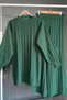 Women's Green Standard Knitwear Ribbed Balloon Sleeve Double Set Tunic Trousers Hijab Set - 3