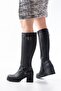 767-3005 Black Buckle Accessory Zippered Daily Thick Heeled Women's Boots - 3