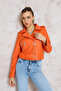 Women's Orange Belted Leather Jacket - 5