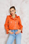 Women's Orange Belted Leather Jacket - 4