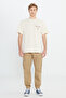 100% Cotton Loose Fit Relaxed Fit Crew Neck Men's Ecru Back Printed T-Shirt - 3