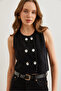Women's Black Double Silver Button Knitted Vest Ylk- 19000052