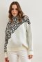 Women's White Leopard Detailed Blocked Knitwear Sweater Kzk- 19000811 - 4