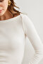 Women's Ecru Boat Neck Ribbed Stretchy Cotton Blouse Blz- 19002795 - 6