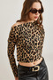 Women's Beige Boat Neck Corded Leopard Crop Blouse Blz- 19002789 - 3