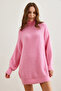 Women's Candy Pink Turtleneck Soft Textured Beard Knitwear Tunic Tnk- 19000098 - 2