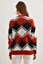 Women's Tile Diamond Patterned Oversize Knitwear Sweater Kzk- 19000834 - 6