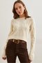 Women's Ecru Thick Hair Braided Crop Knitwear Sweater Kzk- 19000911