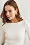Women's Ecru Boat Neck Ribbed Stretchy Cotton Blouse Blz- 19002795 - 5