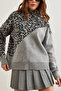 Women's Gray Leopard Detailed Blocked Sweater Kzk- 19000811 - 6