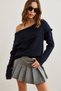 Women's Navy Blue Madonna Collar Soft Textured Knitwear Sweater Kzk-19000708 - 2